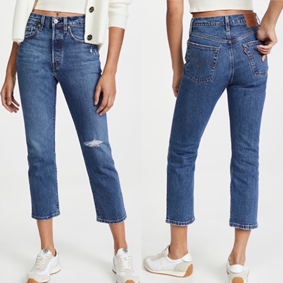 NWT Levi’s 501 High Rise Cropped Jeans In Salsa Middle - Picture 1 of 10
